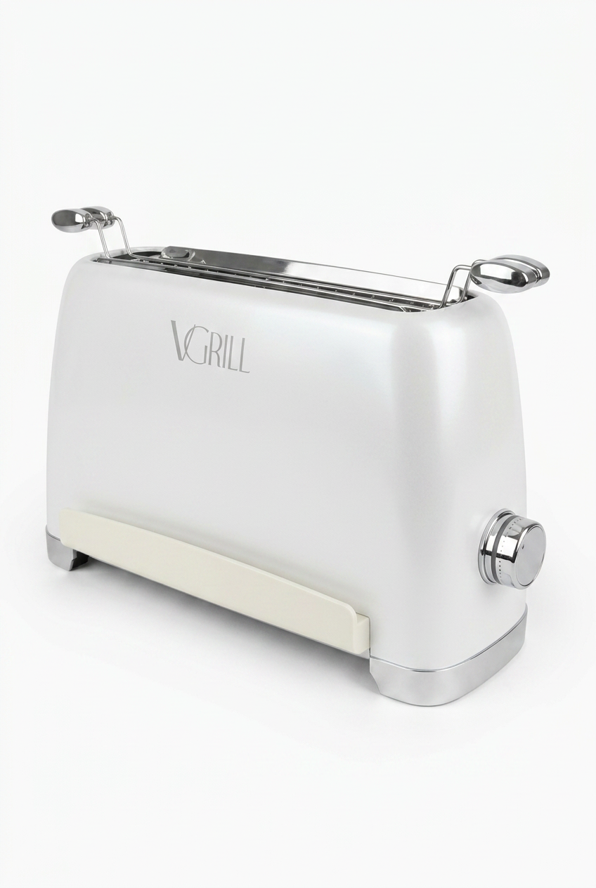 White VGrill vertical indoor grill – angled view